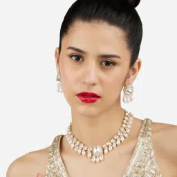 Zaveri Pearls Gold Tone Austrian Diamonds Artificial Stones & Beads Necklace & Earring Set for Women image 5