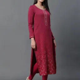 Aurelia Pink Plain Winter Kurta image 4