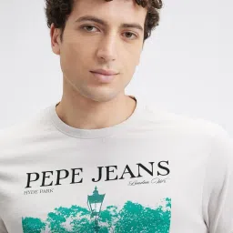 Pepe Jeans Light Grey Cotton Slim Fit Printed T-Shirt image 5