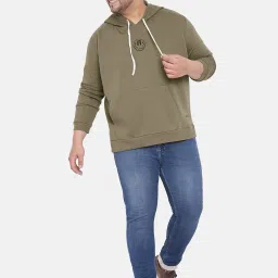 Instafab Plus Green Cotton Regular fit Printed Plus Size Hooded Sweatshirt image 5