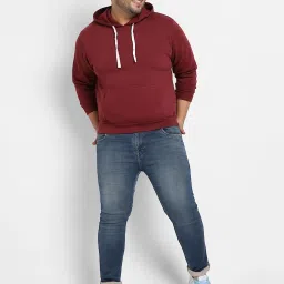 Instafab Plus Maroon Cotton Regular fit Plus Size Hooded Sweatshirt image 5