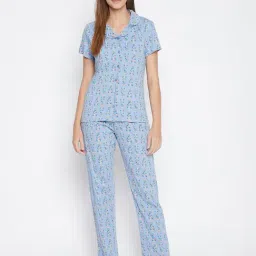 Clovia Blue Printed Shirt With Pyjamas-picture-16