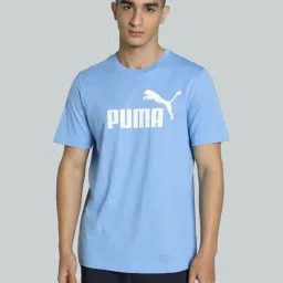 Puma Team Light Blue Cotton Regular Fit Logo Printed T-Shirt-image-25