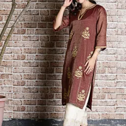 Spring Soul Brown Chanderi Plain Kurta image 5