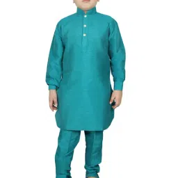 SG Yuvraj Kids Teal Solid Full Sleeves Kurta with Pyjamas-image-6