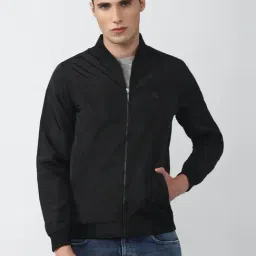 V Dot Black Regular Fit Jacket-image-62