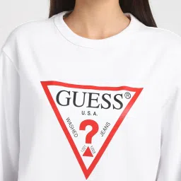 Guess White Print Full Sleeves Sweatshirt image 5