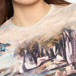 MADAME Beige Polyster Print Short Sleeve Top image 5