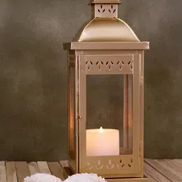 HOSLEY Gold Metal Decorative Lantern with Pillar Candle-picture-45