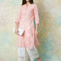 Melange by Lifestyle Peach Printed Straight Kurta image 5