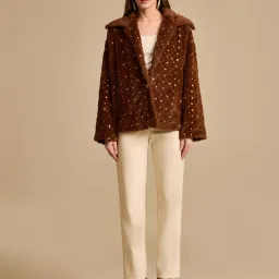 Kazo Brown Embellished Fur Jacket image 5