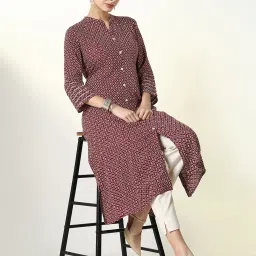 showoffff SHOWOFF Burgundy Cotton Printed 3/4th sleeve Kurta image 5