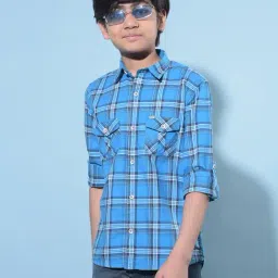 Crimsoune Club Kids Blue Checks Full Sleeves Shirt-image-90