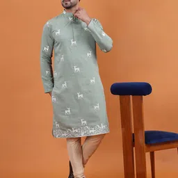 TABARD Ethnic Motifs Embroidered Mandarin Collar Thread Work Pure Cotton Straight Kurta-picture-17