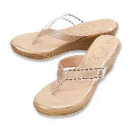 Melange by Lifestyle Women's Antique Gold Thong Wedges image 5