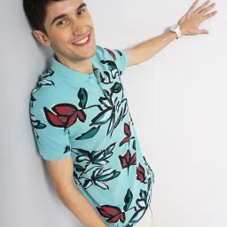 Celio Sea Green Cotton Regular Fit Printed Polo T-Shirt image 5