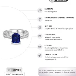 ornate jewels 925 Silver Blue Sapphire and American Diamond Classic Cocktail Ring for Women & Girls image 5