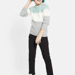 Octave Kids Light Mint Self Design Full Sleeves Sweater image 5