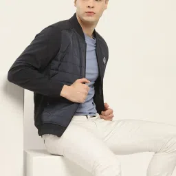 Rock.It Navy Blue Regular Fit Quilted Bomber Jacket image 5