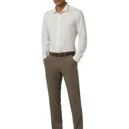 Van Heusen Brown Blended Slim Fit Solid Trousers image 5