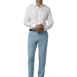 Van Heusen Blue Blended Regular Fit Solid Trousers image 5