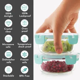 Magnus Glock Green Borosilicate Glass Round Containers Lunch Box with Vertical Pouch - Set of 2 image 5