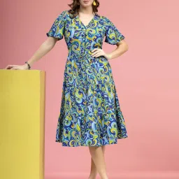 Melon by PlusS Blue Printed A-Line Dress image 5