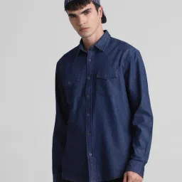 Jack & Jones Dark Blue Denim Cotton Regular Fit Denim Shirt-picture-25