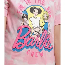 Kidsville Barbie Printed Regular Fit Pink T-Shirt For Girls image 5