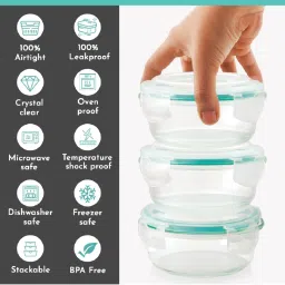 Magnus Borosilicate Glass Vivid Lunch Box With Pouch, 1 Bottle & 3 Round Containers (400Ml Each) image 5