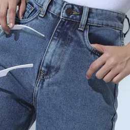 Hubberholme Blue Cotton Relaxed Fit High Rise Jeans image 5