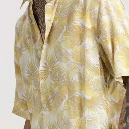 showoffff Showoff Yellow Cotton Slim Fit Floral Print Shirt image 5