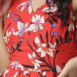 KASSUALLY Red Floral Print A Line Dress image 5