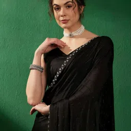 Saree Mall Black Silk Embellished Saree With Unstitched Blouse image 5