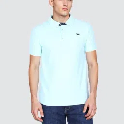 Lee Men Solid Blue Polo Neck Regular Fit Tshirt-picture-40