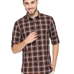 Basics Orange & Blue Cotton Slim Fit Checks Shirt-picture-35