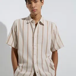 ETA by Westside Beige Stripe Printed Relaxed-Fit Cotton Shirt-picture-26