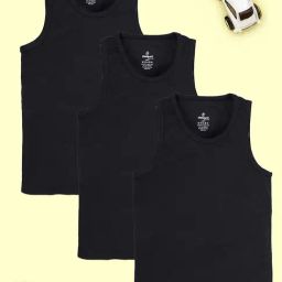 Kiddopanti Boys Black Cotton Regular Fit Vest - Pack of 3-picture-34