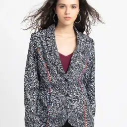 SHAYE Black & White Printed Blazer-picture-10