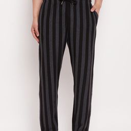 Hypernation Men Black & Grey Striped Lounge Pants-picture-27