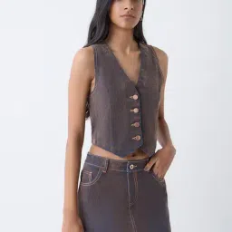 Nuon by Westside Brown Suede Vest Top-image-99