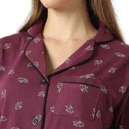 Smarty Pants Maroon Cotton Printed Regular Fit Sleepwear Robes image 5