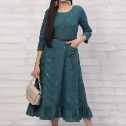 Rangriti Green Embroidered A-Line Dress image 5