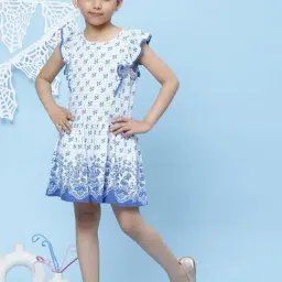 BIBA Girls White Cotton Printed Dress image 5