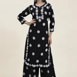 House Of Kari Samma Chikankari CO-ORD Set In Modal Cotton for Women In Black-image-28