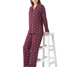 Smarty Pants Maroon Cotton Printed Regular Fit Sleepwear Robes image 4
