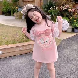 Xsole Girls Round Neck Long Sleeves Bow Detail A-Line Mini Dress-image-94