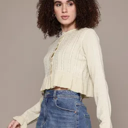The Roadster Lifestyle Co. Women Cable Knit Acrylic Cardigan image 5