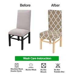 Yellow Weaves 2-Pcs Beige & White Printed Stretchable Chair Covers image 5
