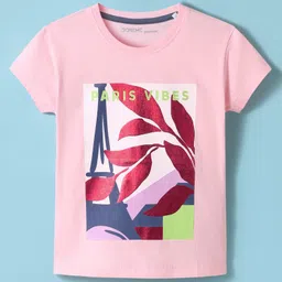 doreme DoremeSingle Jersey Knit Half Sleeves T-Shirt With Paris Is Vibe Text & Foil Print - Pink-picture-24